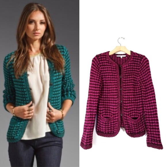 TRINA TURK Alpaca Archibald Button Down Knit Cardigan Pink Old Money Academia - Picture 1 of 11